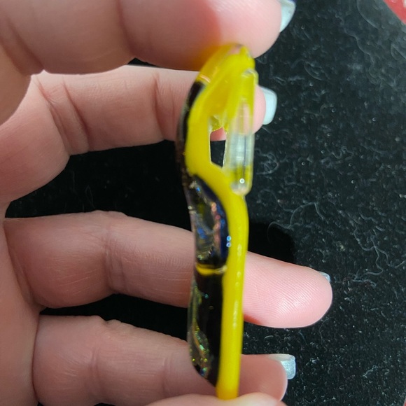 Art-Glass Pendant Yellow with Orange, Blue and Green Shapes - Picture 3 of 4